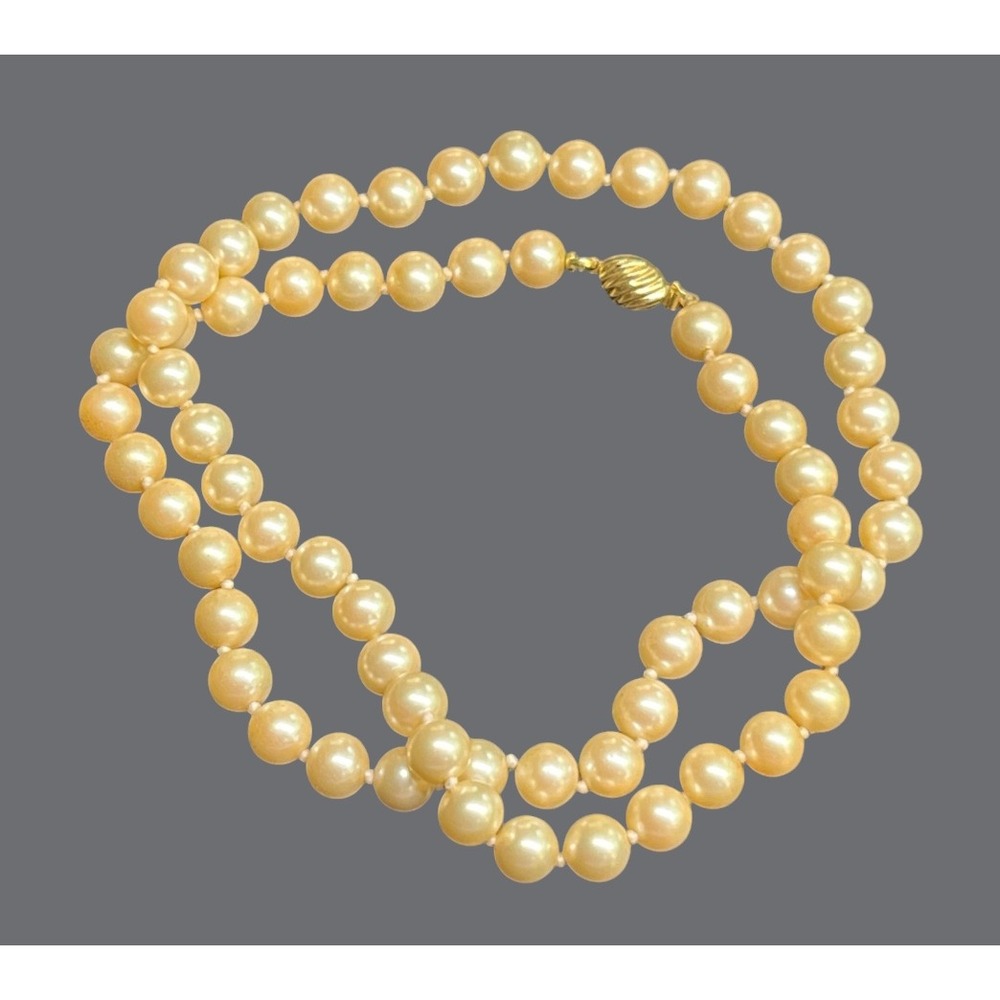 Vintage MARVELLA BEADED NECKLACE Faux Cream Pearls Gold Tone Hand Knotted 23"